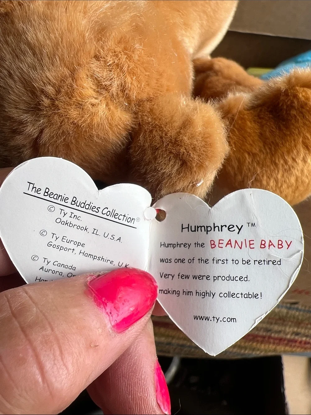 Vintage Ty Brown camel Beanie Plush with Heart Tag